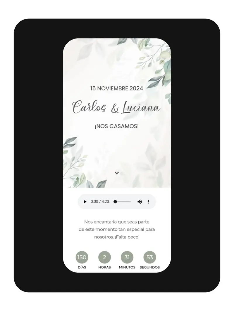 Modelo: Respeto — regalos y mesa en invitación digital de boda